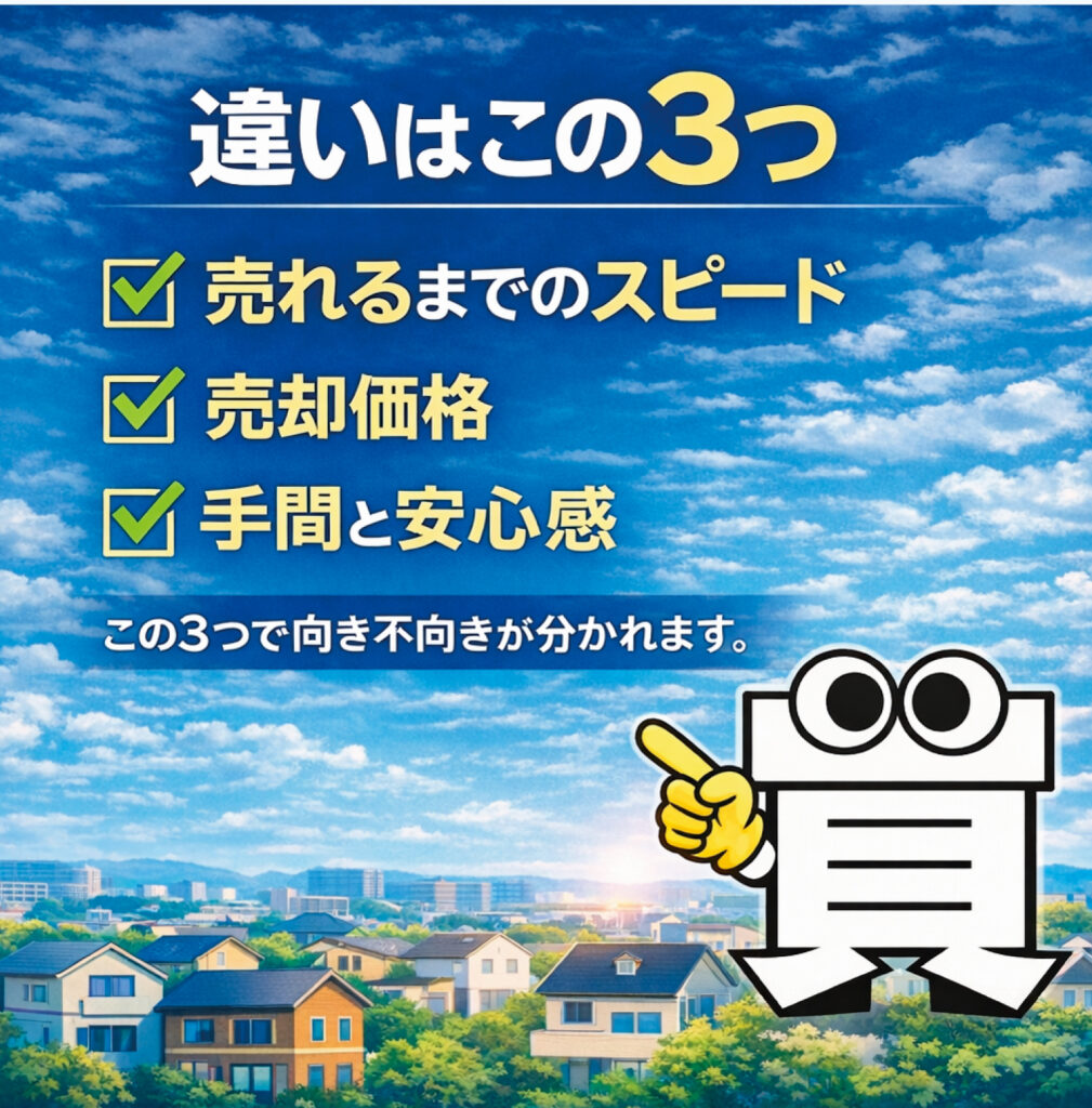 岡山県倉敷市での不動産買取と仲介の違いを解説する比各表